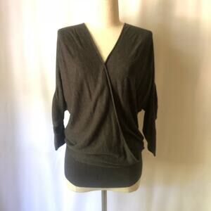 Loft M grey wrap 3/4 sleeve sweater w/banded hem